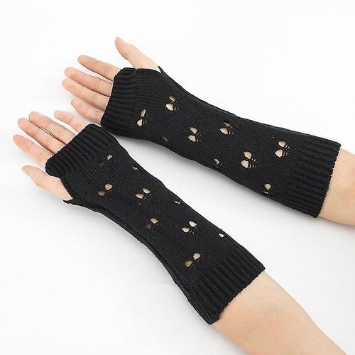 Gants Tricotés Sans Doigts Chauds D'hiver Pour Femmes, En Acrylique Extensible, Demi-Doigt, Bras, Crochet, Tricot, Fausses Filles, Mitaines, Taille Unique B-2