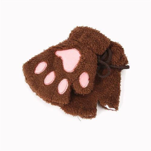 Belles Femmes Griffe De Chat Patte Mitaine En Peluche Gant Costume Mignon Hiver Chaud Demi Doigt Gants Femmes Femme Gants Mitaine Café