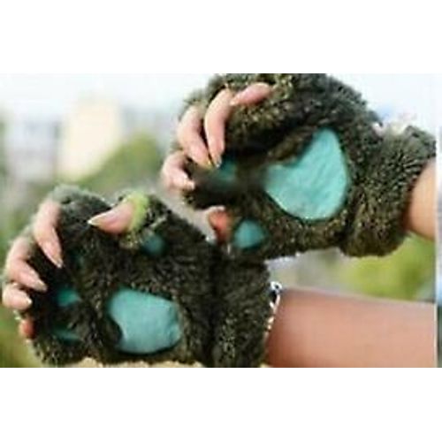 Belles Femmes Chat Griffe Patte Mitaine En Peluche Gant Costume Mignon Hiver Chaud Demi Doigt Gants Femmes Femme Gants Mitaine Armée Vert