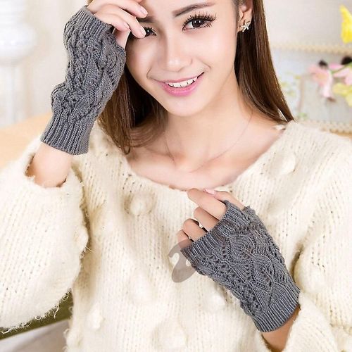Gants Tricotés Sans Doigts Chauds D'hiver Pour Femmes, En Acrylique Extensible, Demi-Doigt, Bras, Crochet, Tricot, Fausses Filles, Mitaines, Taille Unique D-7