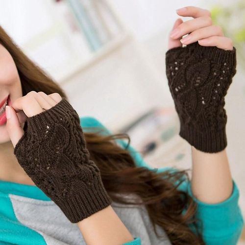Gants Tricotés Sans Doigts Chauds D'hiver Pour Femmes, En Acrylique Extensible, Demi-Doigt, Bras, Crochet, Tricot, Fausses Filles, Mitaines, Taille Unique D-5