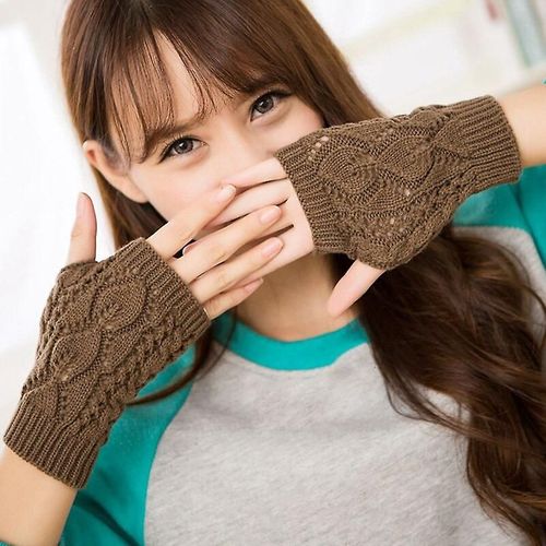 Gants Tricotés Sans Doigts Chauds D'hiver Pour Femmes, En Acrylique Extensible, Demi-Doigt, Bras, Crochet, Tricot, Fausses Filles, Mitaines, Taille Unique D-4