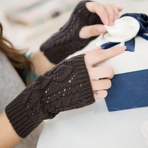 Gants Tricotés Sans Doigts Chauds D'hiver Pour Femmes, En Acrylique Extensible, Demi-Doigt, Bras, Crochet, Tricot, Fausses Filles, Mitaines, Taille Unique D-3