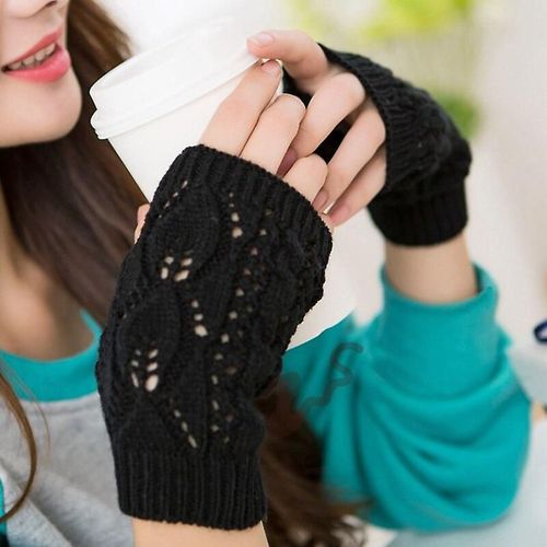 Gants Tricotés Sans Doigts Chauds D'hiver Pour Femmes, En Acrylique Extensible, Demi-Doigt, Bras, Crochet, Tricot, Fausses Filles, Mitaines, Taille Unique D-1