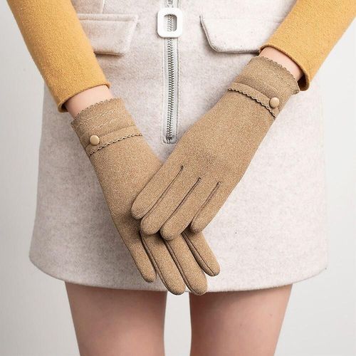 Nouvelle Mode Gants D'hiver Chaud Écran Tactile Équitation Coupe-Vent Interne En Peluche Chaud Attraper Gants De Velours Femmes Gants D'extérieur Printemps 23,5 X 9 Cm D-Kahki