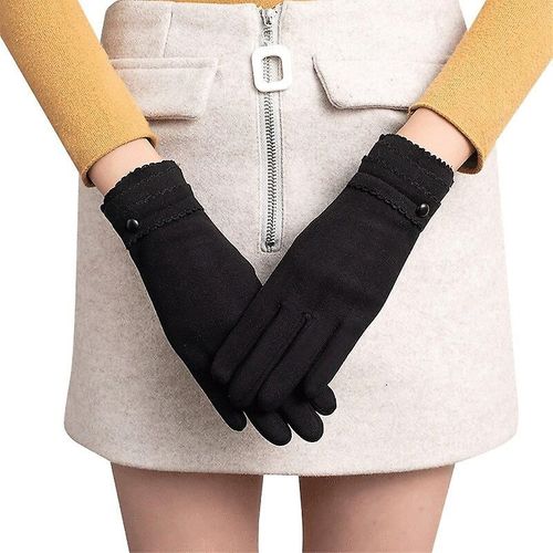 Nouvelle Mode Gants D'hiver Chaud Écran Tactile Équitation Coupe-Vent Interne En Peluche Chaud Attraper Gants De Velours Femmes Gants D'extérieur Printemps 23,5 X 9 Cm D-Noir