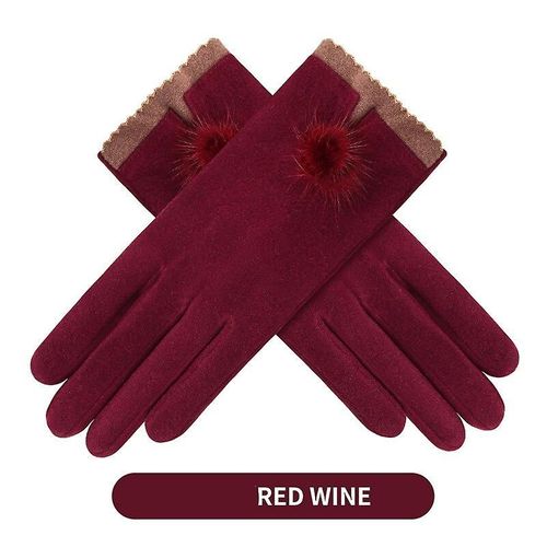 Nouvelle Mode Gants D'hiver Chaud Écran Tactile Équitation Coupe-Vent Interne En Peluche Chaud Attraper Gants De Velours Femmes Gants D'extérieur Printemps 23,5 X 9 Cm C-Red Wine