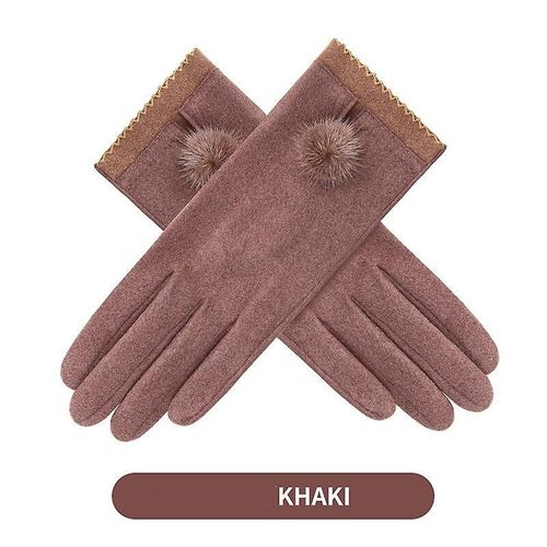 Nouvelle Mode Gants D'hiver Chaud Écran Tactile Équitation Coupe-Vent Interne En Peluche Chaud Attraper Gants De Velours Femmes Gants D'extérieur Printemps 23,5 X 9 Cm C-Kahki