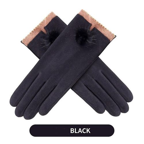 Nouvelle Mode Gants D'hiver Chaud Écran Tactile Équitation Coupe-Vent Interne En Peluche Chaud Attraper Gants De Velours Femmes Gants D'extérieur Printemps 23,5 X 9 Cm C-Noir