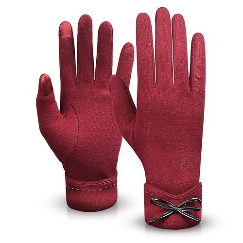 Nouvelle Mode Gants D'hiver Chaud Écran Tactile Équitation Coupe-Vent Interne En Peluche Chaud Catch Gants De Velours Femmes Gants D'extérieur Printemps 23,5 X 9 Cm B-Red Wine