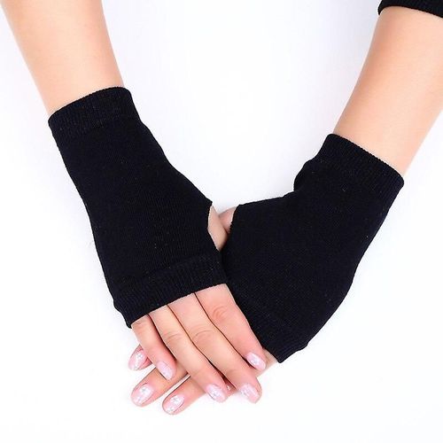 Mitaines D'hiver Bras Tricotés Gants Chauds Sans Doigts Couleur Unie Gants Doux Sans Doigts Pour Femmes Fille Garder Les Mains Au Chaud Taille Libre Noir