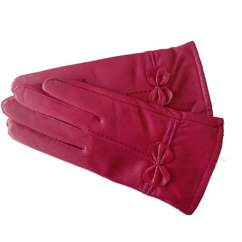 Gants Chauds D'hiver En Cuir Véritable Pour Femmes, Gants En Cuir De Mouton Véritable Pour Filles, Mode De Conduite, Gants De Luxe Doublés De Laine, Taille Unique Fuchsia