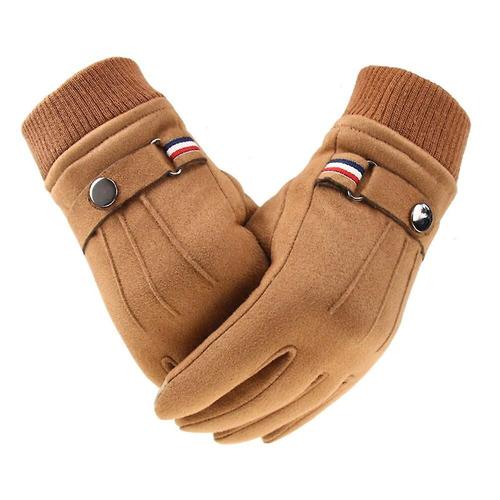 Hommes Hiver Daim Chaud Fendu Militaire Doigt Gants Extérieur Épaissi Conduite Boucle Ski Mâle Écran Tactile Mitaines Taille Unique Marron