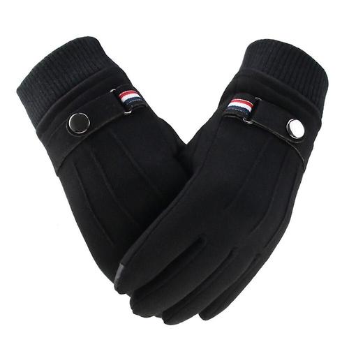 Hommes Hiver Daim Chaud Fendu Militaire Doigt Gants Extérieur Épaissi Conduite Boucle Ski Mâle Écran Tactile Mitaines Taille Unique Noir