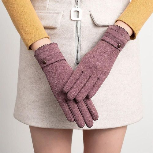 Nouvelle Mode Gants D'hiver Chaud Écran Tactile Équitation Coupe-Vent Interne En Peluche Chaud Attraper Gants De Velours Femmes Gants D'extérieur Printemps 23,5 X 9 Cm D-Violet