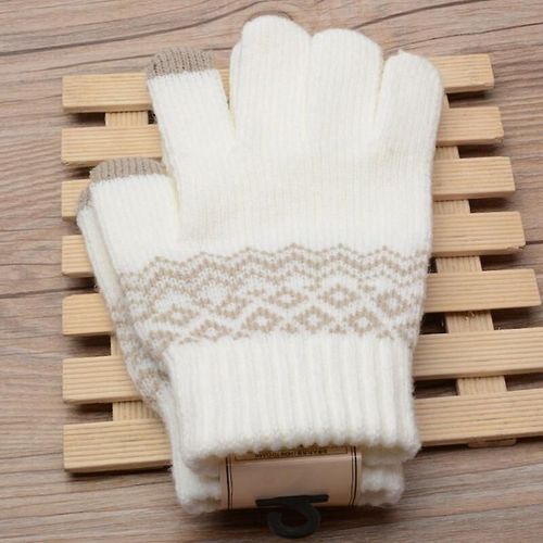 Gants D'hiver En Tricot Extensible Jacquard Chaud Pour Hommes/Femmes, Accessoires Magiques Imprimés Pour Femmes, Gants En Laine À Doigts Complets, Mitaines Épaisses, Taille Unique B39 Blanc