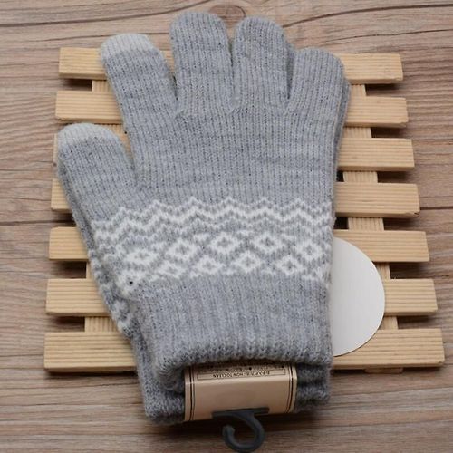 Hiver Hommes/Femmes Chaud Jacquard Stretch Tricot Gants Femme Imprimer Accessoires Magiques Laine Doigt Complet Gants Épaissir Mitaines Taille Unique B39 Gris