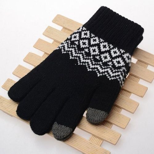 Gants D'hiver En Tricot Extensible Jacquard Chaud Pour Hommes/Femmes, Accessoires Magiques Imprimés Pour Femmes, Gants En Laine À Doigts Complets, Mitaines Épaisses, Taille Unique B39 Noir
