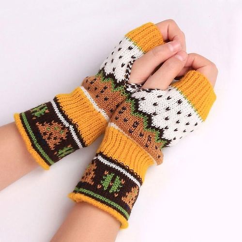 Gants Chauffants Sans Doigts Pour Bras Tricotés De Noël, Gants D'hiver Unisexes, Mitaines Douces Et Chaudes, Jaune