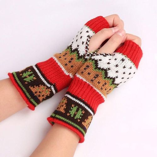 Gants Chauffants Sans Doigts Pour Bras Tricotés De Noël, Gants D'hiver Unisexes, Mitaines Douces Et Chaudes, Rouge