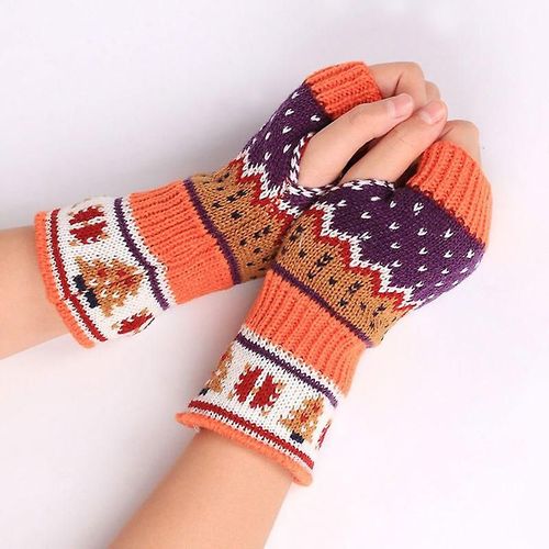 Gants Chauffants Sans Doigts Pour Bras Tricotés De Noël, Gants D'hiver Unisexes, Mitaines Douces Et Chaudes, Orange