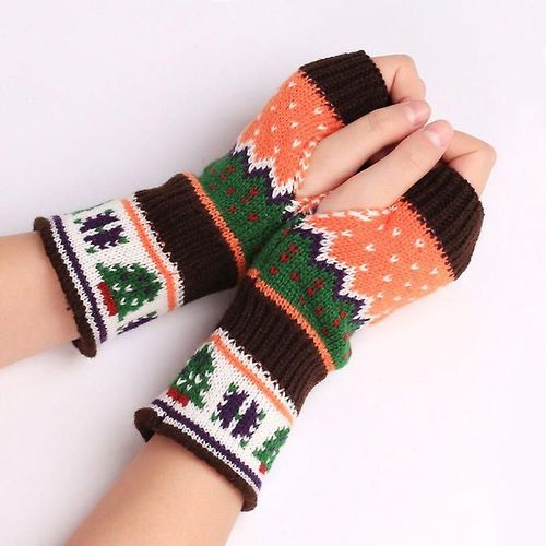 Gants Chauffants Sans Doigts Pour Bras Tricotés De Noël, Gants D'hiver Unisexes, Mitaines Douces Et Chaudes, Café