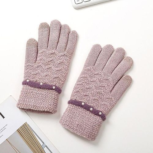 Gants Tricotés D'hiver Pour Femmes, Épais Et Chauds, Décoration De Perles, Écran Tactile, Doigts Complets, Mitaines De Poignet, Taille Unique, Violet