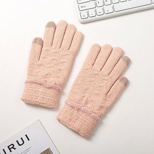 Gants Tricotés D'hiver Pour Femmes, Épais Et Chauds, Décoration De Perles, Écran Tactile, Doigts Complets, Mitaines De Poignet, Taille Unique, Rose Clair