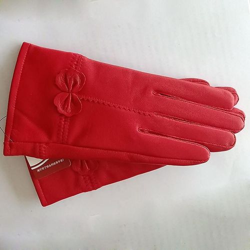 Gants Chauds D'hiver En Cuir Véritable Pour Femmes, Gants En Cuir De Mouton Véritable Pour Filles, Mode De Conduite, Gants De Luxe Doublés De Laine, Taille Unique Rouge