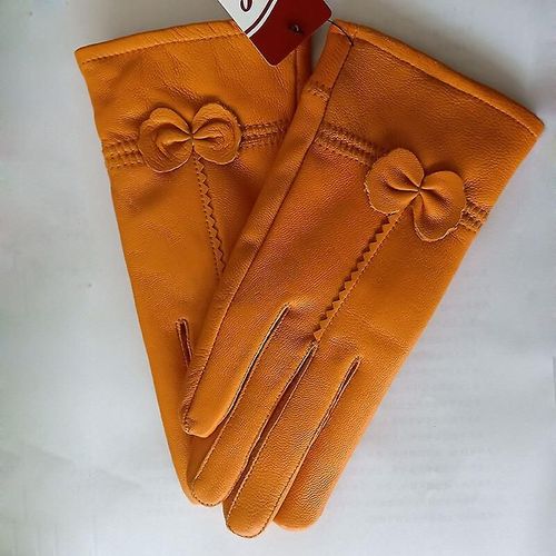Gants Chauds D'hiver En Cuir Véritable Pour Femmes, Gants En Cuir De Mouton Véritable Pour Filles, Mode De Conduite, Gants De Luxe Doublés De Laine, Taille Unique, Orange