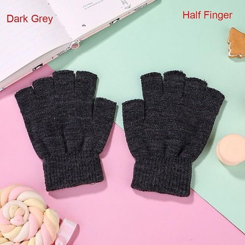 Paire Demi Doigt Gants Sans Doigts Hommes/Femmes Noir Chaud Tricoté Extensible Élastique Hiver Équipement De Plein Air Accessoires De Cyclisme Moitié Gris Foncé