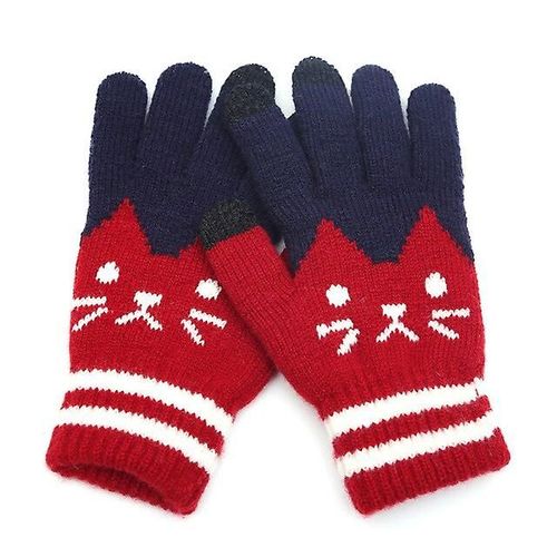 Gants D'hiver En Tricot Extensible Jacquard Chaud Pour Hommes/Femmes, Accessoires Magiques Imprimés Pour Femmes, Gants En Laine À Doigts Complets, Mitaines Épaisses, Taille Unique B46 Rouge