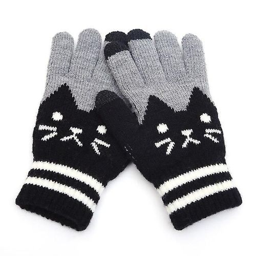 Gants D'hiver En Tricot Extensible Jacquard Chaud Pour Hommes/Femmes, Accessoires Magiques Imprimés Pour Femmes, Gants En Laine À Doigts Complets, Mitaines Épaisses, Taille Unique B46 Noir