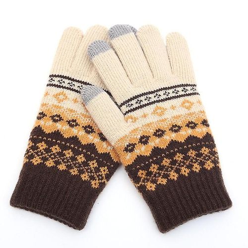 Hiver Hommes/Femmes Chaud Jacquard Stretch Tricot Gants Femme Imprimer Accessoires Magiques Laine Doigt Complet Gants Épaissir Mitaines Taille Unique B43 Kaki