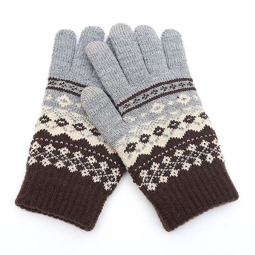 Hiver Hommes/Femmes Chaud Jacquard Stretch Tricot Gants Femme Imprimer Accessoires Magiques Laine Doigt Complet Gants Épaissir Mitaines Taille Unique B43 Gris