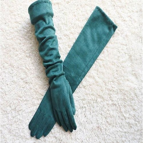 Gants Pour Écran Tactile Gants Chauds À Doigts Complets Gants D'hiver Pour Dames En Daim Longs 50 Cm Bras En Daim Mode Gants Épais Pour Écran Tactile Vert