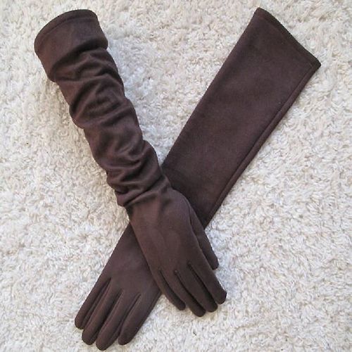 Gants Pour Écran Tactile Gants Chauds À Doigts Complets Gants D'hiver Pour Dames En Daim Long 50 Cm Bras En Daim Mode Écran Tactile Gants Épais Café
