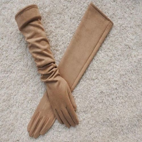 Gants Pour Écran Tactile Gants Chauds À Doigts Complets Gants D'hiver Pour Dames En Daim Long 50 Cm Bras En Daim Mode Écran Tactile Gants Épais Marron