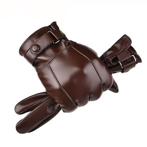 Gants D'hiver Chauds Et Imperméables Pour Hommes, Gants De Conduite En Simili Cuir, Gants En Cuir Fin Pour Écran Tactile, Marron, Taille Unique A Marron