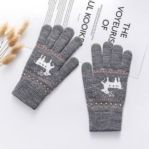 Gants Épais Tricotés À La Mode Pour Hommes Et Femmes, Imprimés De Cerf De Noël, Chauds, Automne Et Hiver, Gants À Doigts Complets, 2 Styles, 6 Couleurs, Gris Normal