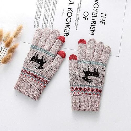 Gants Épais Tricotés À La Mode Pour Hommes Et Femmes, Imprimés De Cerf De Noël, Chauds, Automne Et Hiver, Gants À Doigts Complets, 2 Styles, 6 Couleurs, Marron Clair