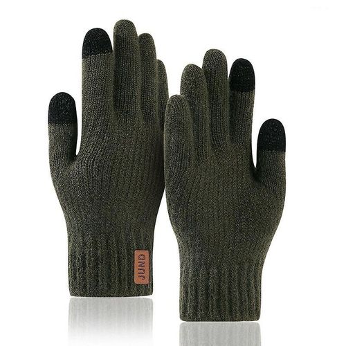 Mode Femmes Twist Fleurs Laine Tricot Mitainesunisexe Double Épaissir Plus Velours Doigt Complet Cachemire Chaud Conduite Mitaines Taille Unique Armygreen