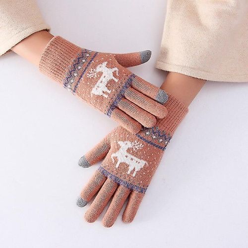 Gants Épais Tricotés À La Mode Pour Hommes Et Femmes, Imprimés De Cerf De Noël, Chauds, Automne Et Hiver, Gants À Doigts Complets, 2 Styles, 6 Couleurs, Rose Épais