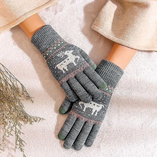 Gants Épais Tricotés À La Mode Pour Hommes Et Femmes, Imprimés De Cerf De Noël, Chauds, Automne Et Hiver, Gants À Doigts Complets, 2 Styles, 6 Couleurs, Gris Épais