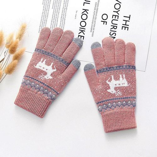 Gants Épais Tricotés À La Mode Pour Hommes Et Femmes, Imprimés De Cerf De Noël, Chauds, Automne Et Hiver, Gants À Doigts Complets, 2 Styles, 6 Couleurs, Rose Normal