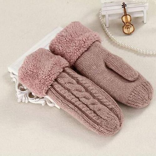 Mode Femmes Twist Fleurs Laine Tricot Mittensunisexe Double Épaissir Plus Velours Doigt Complet Cachemire Chaud Conduite Mitaines Taille Unique Peau Rouge