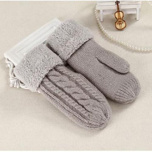 Mode Femmes Twist Fleurs Laine Tricot Mittensunisexe Double Épaissir Plus Velours Doigt Complet Cachemire Chaud Conduite Mitaines Taille Unique Lihgt Gris