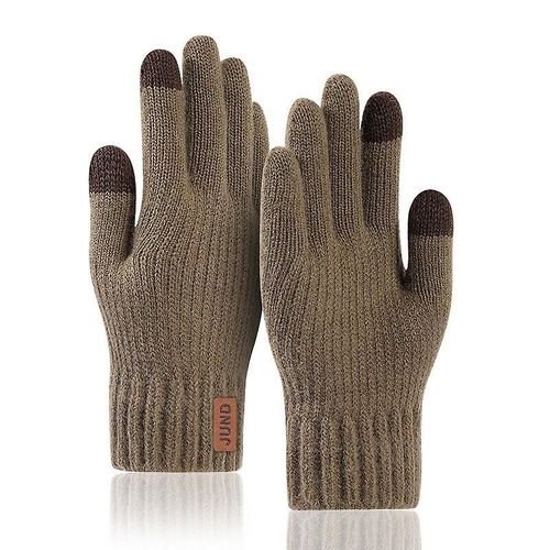 Mode Femmes Twist Fleurs Laine Tricot Mittensunisexe Double Épaissir Plus Velours Doigt Complet Cachemire Chaud Conduite Mitaines Taille Unique Kaki