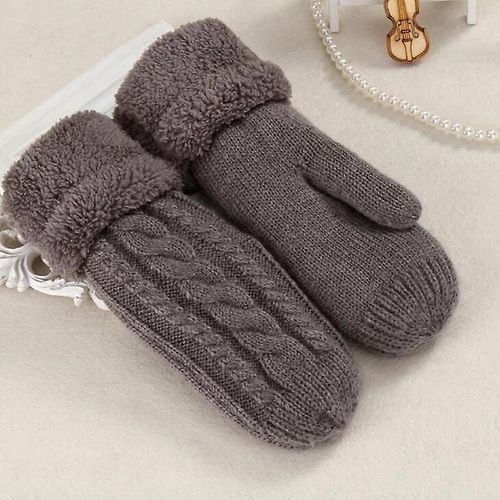 Mode Femmes Twist Fleurs Laine Tricot Mittensunisexe Double Épaissir Plus Velours Doigt Complet Cachemire Chaud Conduite Mitaines Taille Unique Gris Foncé