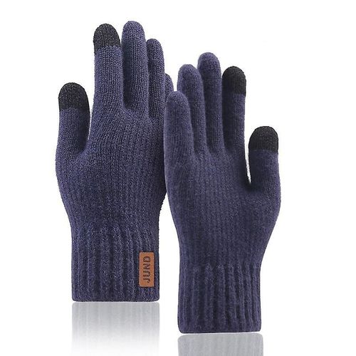 Mode Femmes Twist Fleurs Laine Tricot Mittensunisexe Double Épaissir Plus Velours Doigt Complet Cachemire Chaud Conduite Mitaines Taille Unique Bleu